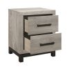 Deena 25 Inch Classic 2 Drawer Nightstand, Metal Handles, Wood Grain Gray