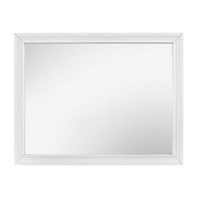 Ani 37 Inch Modern Rectangular Accent Mirror, Faux Wood Veneer Frame, White
