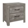 Adia 24 Inch Classic 2 Drawer Nightstand, Metal Handles, Rustic Gray Finish