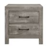 Adia 24 Inch Classic 2 Drawer Nightstand, Metal Handles, Rustic Gray Finish