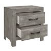 Adia 24 Inch Classic 2 Drawer Nightstand, Metal Handles, Rustic Gray Finish