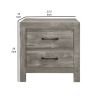 Adia 24 Inch Classic 2 Drawer Nightstand, Metal Handles, Rustic Gray Finish