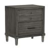 Ceila 27 Inch Classic 2 Drawer Nightstand, Round Tapered Legs, Gray Finish