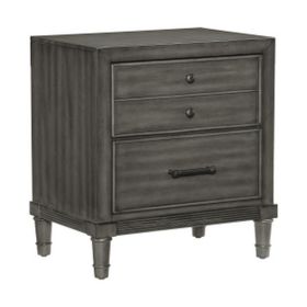 Ceila 27 Inch Classic 2 Drawer Nightstand, Round Tapered Legs, Gray Finish