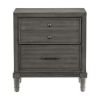 Ceila 27 Inch Classic 2 Drawer Nightstand, Round Tapered Legs, Gray Finish