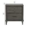 Ceila 27 Inch Classic 2 Drawer Nightstand, Round Tapered Legs, Gray Finish