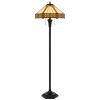 Eli 60 Inch Floor Lamp, Hexagonal Tiffany Style Shade, Dual Light, Bronze