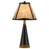 30 Inch 3 Way Table Lamp, Beige Mica Shade, Rubberwood and Black Metal Body