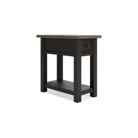 24 Inch Side End Table, Black Wood Base, Power Socket and USB Chargers
