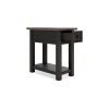 24 Inch Side End Table, Black Wood Base, Power Socket and USB Chargers
