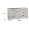59 Inch Dresser, 6 Drawers, Medallion Design Front, Whitewashed MDF Frame