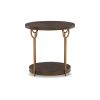 24 Inch Modern Round Side End Table, Espresso Brown Wood, Gold Metal Legs