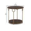 24 Inch Modern Round Side End Table, Espresso Brown Wood, Gold Metal Legs