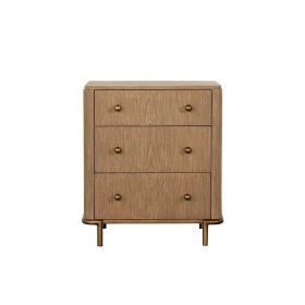 Hiz 29 Inch 3 Drawer Nightstand with Dual USB Ports, Brass Legs, Brown
