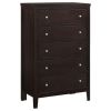 Con 48 Inch Tall 5 Drawer Dresser Chest, Silver Knobs, Cappuccino Brown