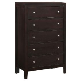 Con 48 Inch Tall 5 Drawer Dresser Chest, Silver Knobs, Cappuccino Brown