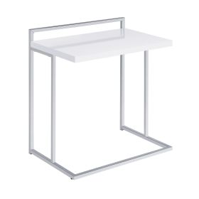 Dey 27 Inch Modern C Side Table, Gloss White Wood Top, Chrome Metal Base