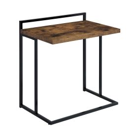 Dey 27 Inch C Shape Side End Table, Nutmeg Brown Top, Matte Black Base