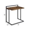 Dey 27 Inch C Shape Side End Table, Nutmeg Brown Top, Matte Black Base
