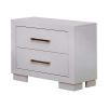 Bela 26 Inch 2 Drawer Nightstand, Felt Lined, Silver Handles, Crisp White