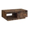 Rick 47 Inch Rustic Oak Coffee Table, Sliding Barn Door, Single Drawer