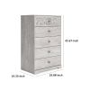 46 Inch 5 Drawer Modern Tall Dresser Chest, Whitewashed Carved Design Wood