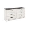 Wisp 59 Inch Wood Dresser, 6 Gliding Drawers, Rustic Crisp White Finish