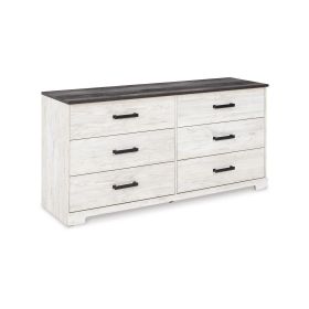 Wisp 59 Inch Wood Dresser, 6 Gliding Drawers, Rustic Crisp White Finish