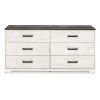Wisp 59 Inch Wood Dresser, 6 Gliding Drawers, Rustic Crisp White Finish