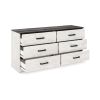 Wisp 59 Inch Wood Dresser, 6 Gliding Drawers, Rustic Crisp White Finish