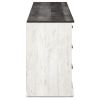 Wisp 59 Inch Wood Dresser, 6 Gliding Drawers, Rustic Crisp White Finish