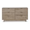Fervor 59 Inch Dresser, 6 Drawers, Brown Wood Frame, Brushed Nickel Handles