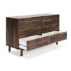 Kip 59 Inch Modern Dresser, Brown Wood Frame, 6 Drawers, Gold Metal Handles