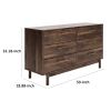 Kip 59 Inch Modern Dresser, Brown Wood Frame, 6 Drawers, Gold Metal Handles