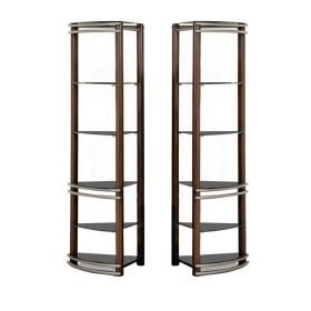 Lein 65 Inch Pier Shelf, Brown, Silver Metal Frame, Glass Shelves, Set of 2