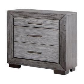 Reno 27 Inch Nightstand, Brushed Gray Wood, Chrome Bracket Legs, USB Ports