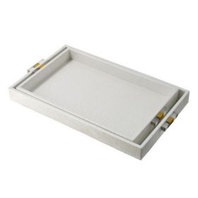 Set of 2 Decorative Trays, White MDF, Vegan Faux Leather, Snakeskin Texture