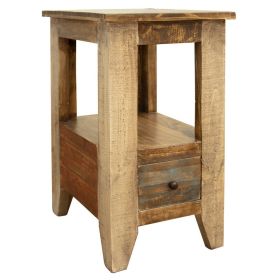 Fena 26 Inch Narrow End Table, Open Shelf, Multicolor Distress Pine Wood