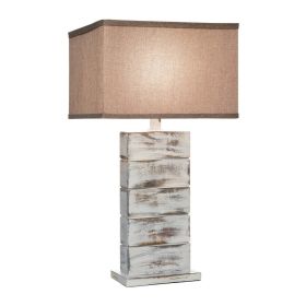 Rina 29 Inch Table Lamp, Block Pedestal Stand, Hydrocal, Whitewashed