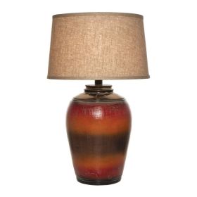 Ruhi 31 Inch Table Lamp, Curved Pot, Multicolor, Drum Shade, Brown, Orange