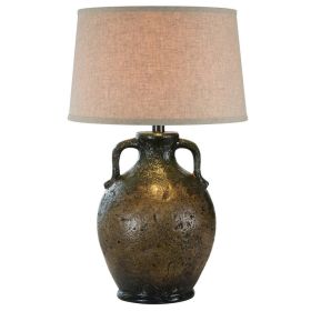 Sila 31 Inch Table Lamp, Pitcher Base, Textured Black, Handles, Drum Shade