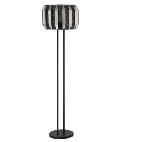 Pin 59 Inch Floor Lamp, Drum Shade, Metal Base, Accent Round Base, Black