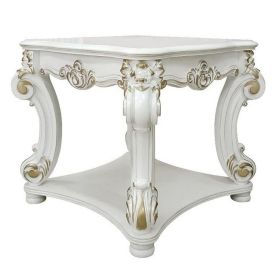 Jess 30 Inch Side End Table, Classic Scrolled Legs, 1 Shelf, Brushed Gold