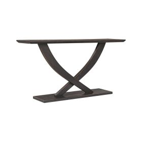 Rase 57 Inch Console Table, Cross Leg Design, Pedestal Base, Black Wood