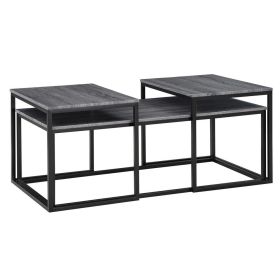 Rebecca 3pc Nesting Coffee and End Table Set, Black Metal, Gray Wood Top