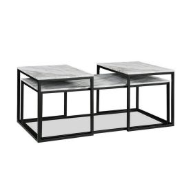 Rebecca 3pc Nesting Coffee and End Table Set, Black Metal, White Marble Top