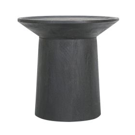 20 Inch Side End Table, Round Mango Wood Top, Cylindrical Base, Black