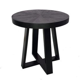 Raj 24 Inch Round Side End Table, Cross Legs Design, Black Acacia Wood Iron