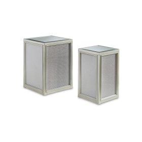 Brad Set of 2 Nesting Side End Tables, Mirrored Glass, Silver Wood Finish