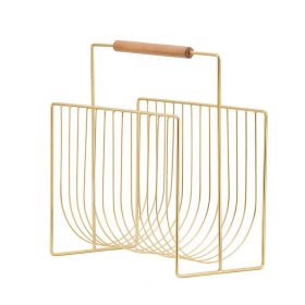 Raina 15 Inch Decorative Magazine Rack, Curved Stack, Gold Finished Iron